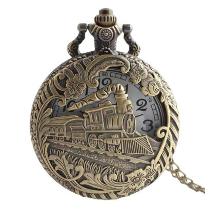 Vintage Train Pocket Watch Steampunk Timepiece