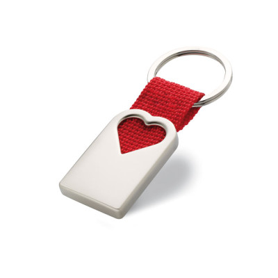 10-Pack Engraved Matt Pearl Metal Heart Keychain with Red Ribbon