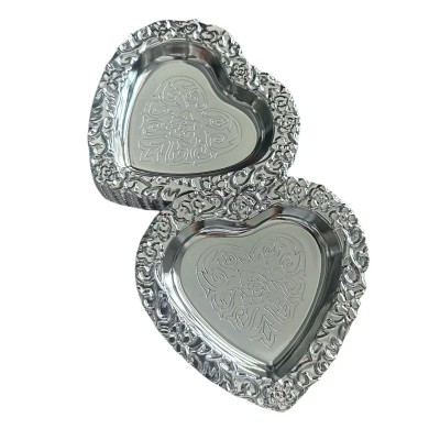10-Pack Jewelry Tray Heart Shaped Metal Trinket Dish, 4" Floral Etched Catchall for Rings & Keys, Romantic Vnity Decor Organizer