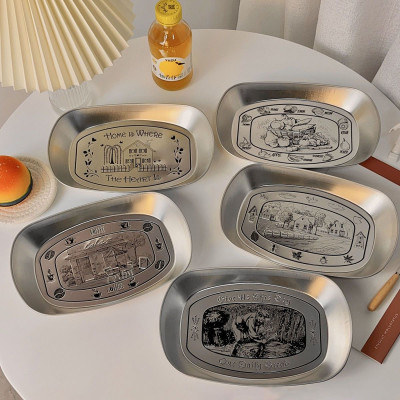 10-Pack Vintage Tin Key & Snack Trays - 5 Rustic Engraved Designs (2 Each) | Farmhouse Decor, Entryway Organizer, Camping Dish | 7.9”✖️5.5”✖️1.2”
