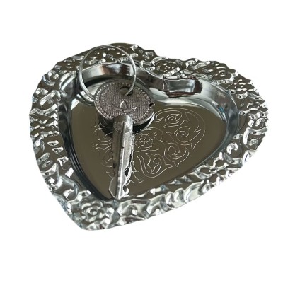 10-Pack Jewelry Tray Heart Shaped Metal Trinket Dish, 4" Floral Etched Catchall for Rings & Keys, Romantic Vnity Decor Organizer