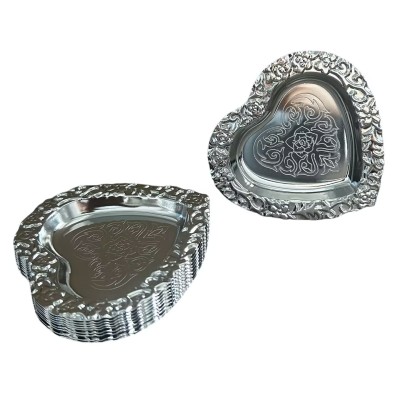 10-Pack Jewelry Tray Heart Shaped Metal Trinket Dish, 4" Floral Etched Catchall for Rings & Keys, Romantic Vnity Decor Organizer