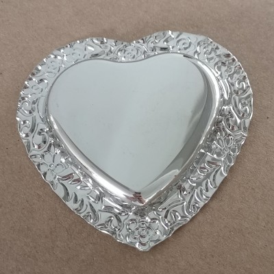 10-Pack Jewelry Tray Heart Shaped Metal Trinket Dish, 4" Floral Etched Catchall for Rings & Keys, Romantic Vnity Decor Organizer