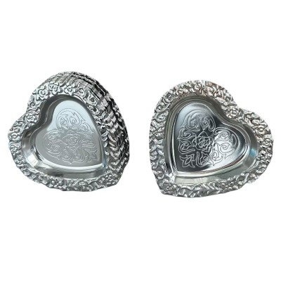 10-Pack Jewelry Tray Heart Shaped Metal Trinket Dish, 4" Floral Etched Catchall for Rings & Keys, Romantic Vnity Decor Organizer