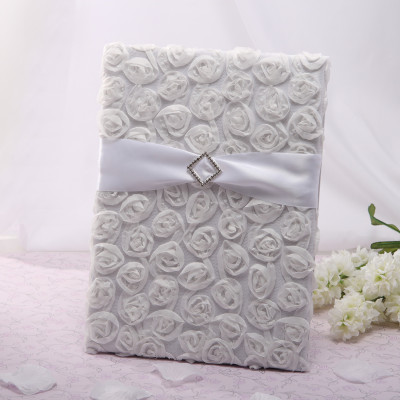 Lace of Rose & Diamante Handmade Visitor Registry Book - A4 Size Tri-Fold Plain Page​​​