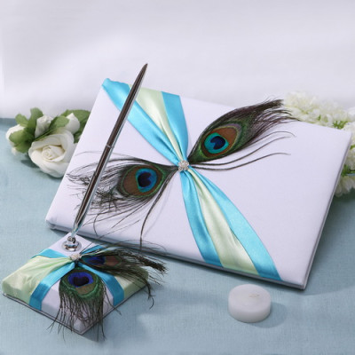 Peacock & Sash Wedding Book and Pen Set