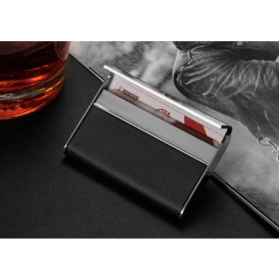 Personalized Leather Business Card Holder Case Stainless Steel Frame