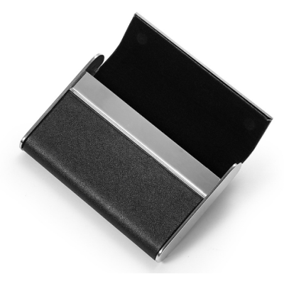 Personalized Leather Business Card Holder Case Stainless Steel Frame