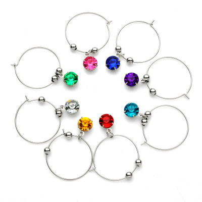 Crystal Wine Charms Drink Identifier Marker Ring Tags for Stem Glasses - Set of 8