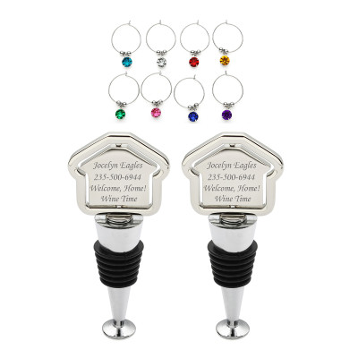 Welcome Home Wine Party Gift - Bottle Stoppers, Wine Glass Charms