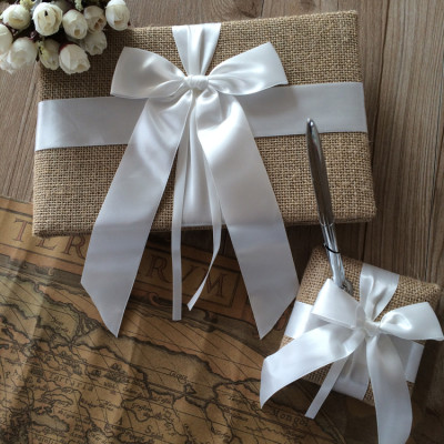 Rustic Country Wedding Registry Book - Burlap and White Bow Knot