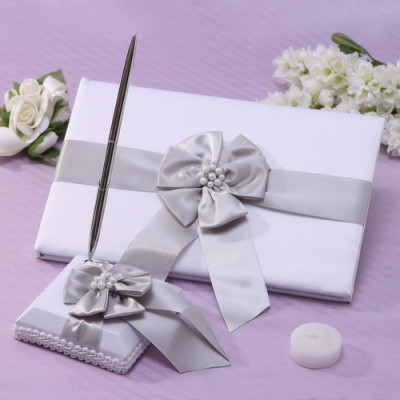 Pearl Silver Bow Wedding Registration Book