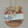 ​Hello Pumpkin Wooden Door Hanger - Fall Door Decor with Bow & Foliage