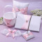 Sweet Pink Sash Wedding Set in White Satin Fabric